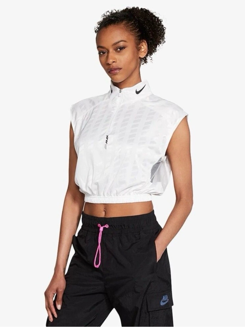 Nike Air Max White Sleeveless Cropped Top with Zip